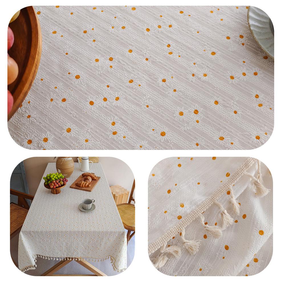 1 шт., скатерть с кисточками, небольшая, в стиле кантри, украшение стола, прямоугольная, с рисунком в виде ромашек, пылезащитная скатерть с