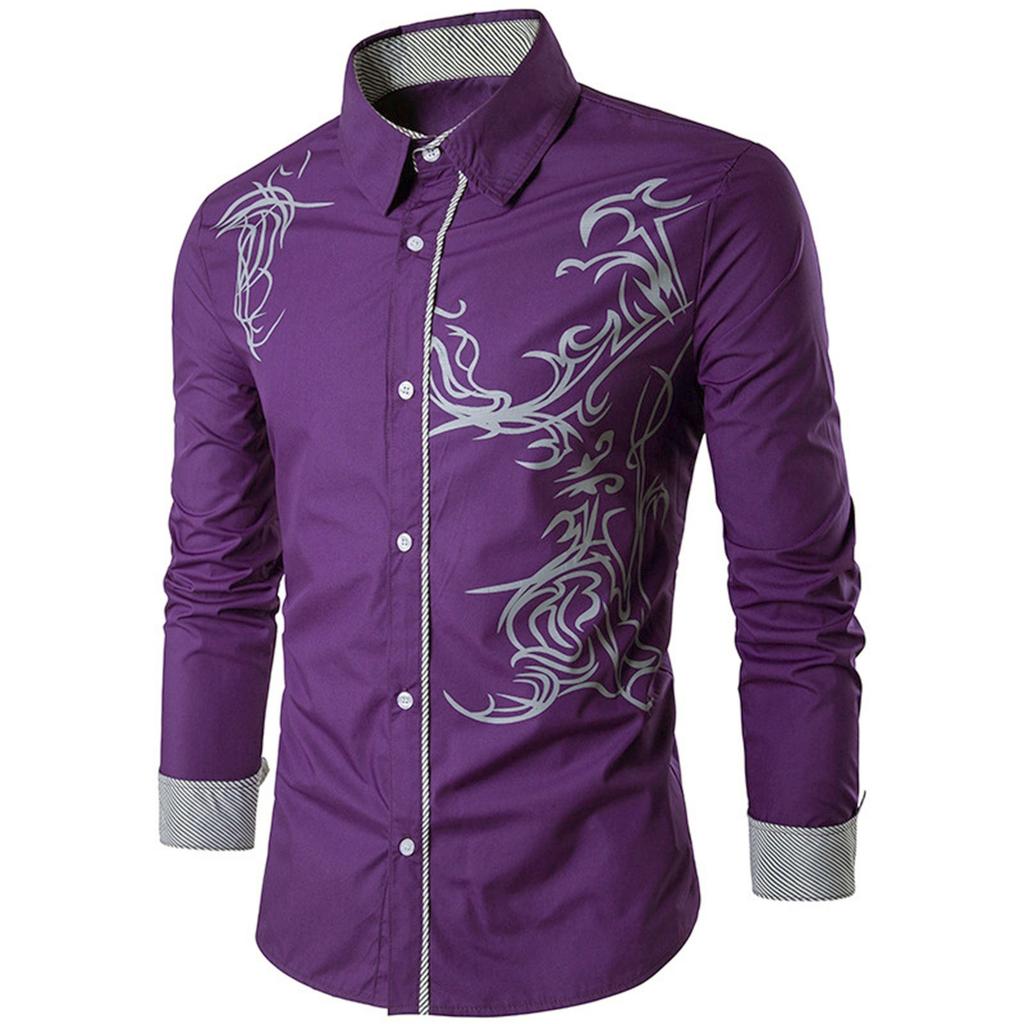 Fashion New Fashion Flower Gilding Print Men's Long Sleeve Shirt