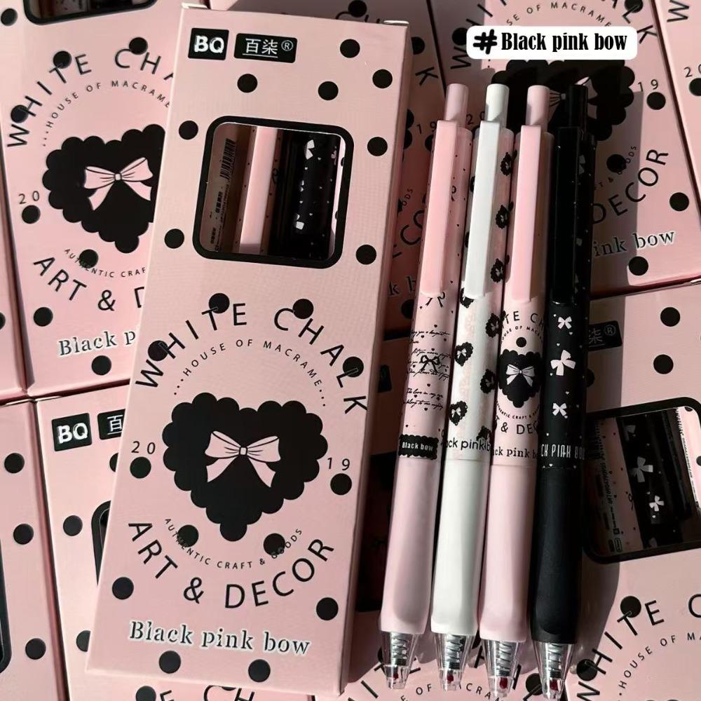 4PCS/Set Cute Bow Gel Pen Soft Grip Ballpoint Pen New Black Pen Writing Tool