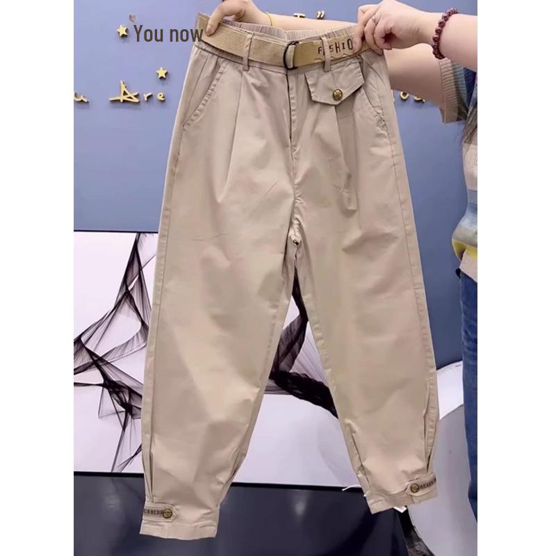 Women's Summer 2024 High-Waist Harem Pants - Casual, Lightweight, Large Size, Cuffed Overalls
