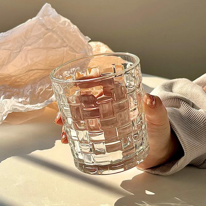 290/320 мл Плетеный из ротанга Популярный в сети стеклянный стакан Бытовой тисненый прозрачный стакан для воды Сок Кофе Стакан для холодных напитков Кружка для кофе со льдом
