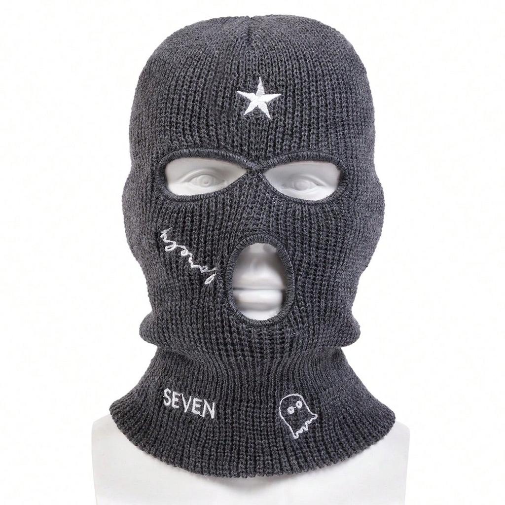 Осенне-зимняя шапка-балаклава с вышитыми буквами, модная ветрозащитная и морозостойкая шапка-пуловер, спортивная кепка для катания на лыжах, теплые шапки-бини