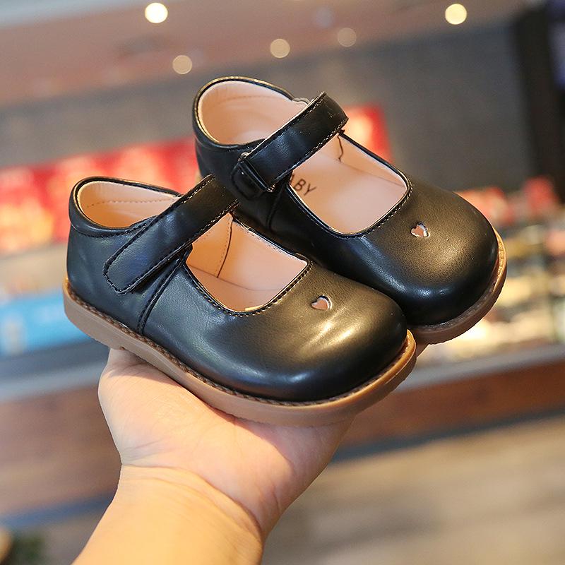 Детские туфли из кожи на липучках в стиле ретро — весна 2022 г. Туфли принцессы для девочек в модном черном цвете