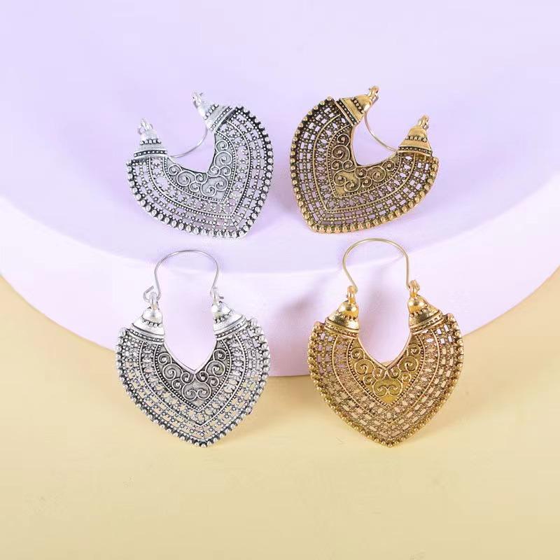 Винтажные серьги в этническом стиле с полым сердцем, модные серьги-подвески в цыганском стиле с микрорезьбой в форме буквы U, женские украшения, подарки
