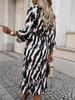European and American Fashion Zebra Print Long Sleeve Dress with Bow Waist