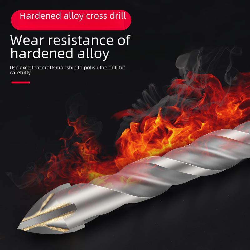 Light Electric Hammer Special Ceramic Glass Drill Bit - Round Handle, Triangle Alloy Tip, Ideal for Cement Walls and Brick Openings.