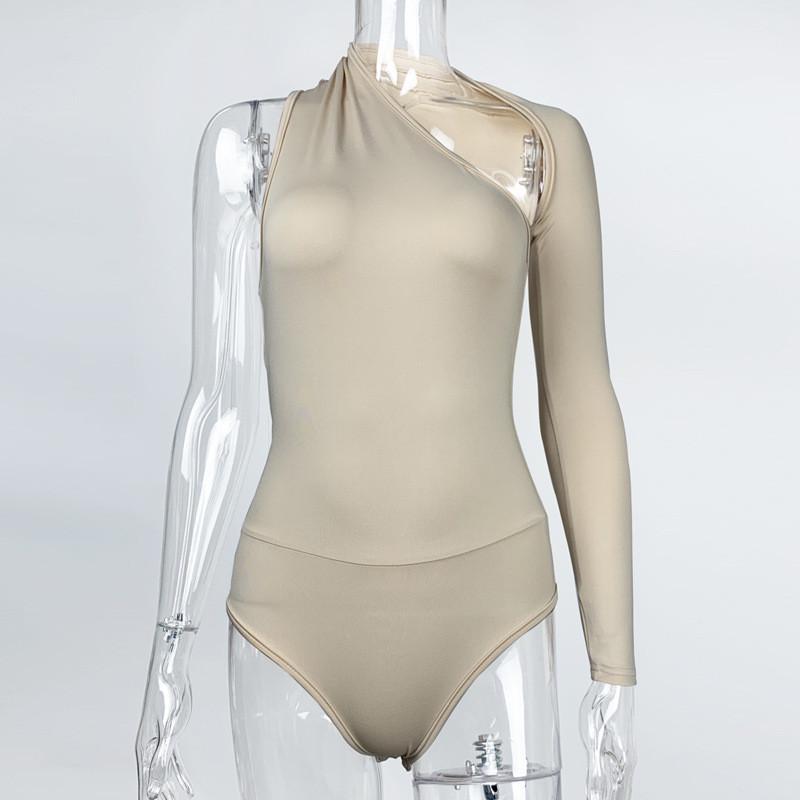 Streetwear Bodysuit For Women With Asymmetric Design And Stretch Fabric For Fall Fashion
