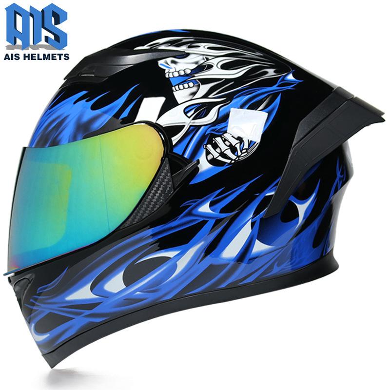 Aishi Men And Women's Electric Motorcycle Helmet Full Helmet Overlay Style Personalized Cool Rider Motorcycle With Bluetooth Horn