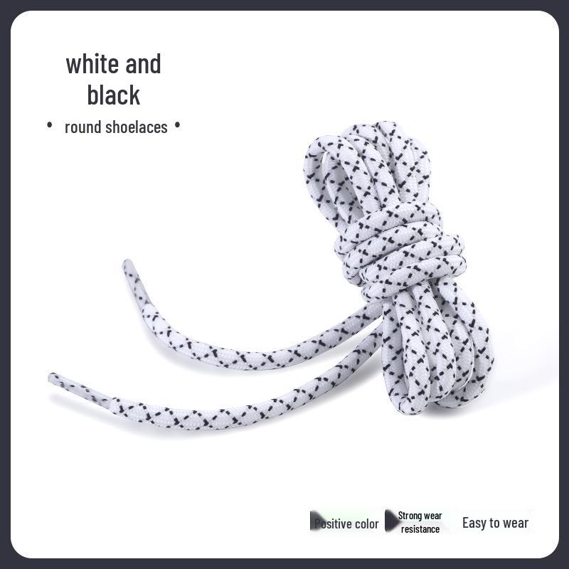 Black & White Diagonal Dot Thick Round Shoe Laces for Hiking/Running