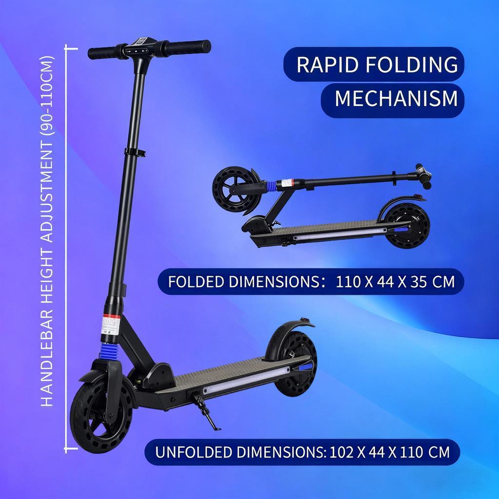 Детский электрический самокат 8-16 лет, складной со светодиодным дисплеем, регулируемая скорость/высота, запас хода 20 км, макс. скорость 20 км/ч