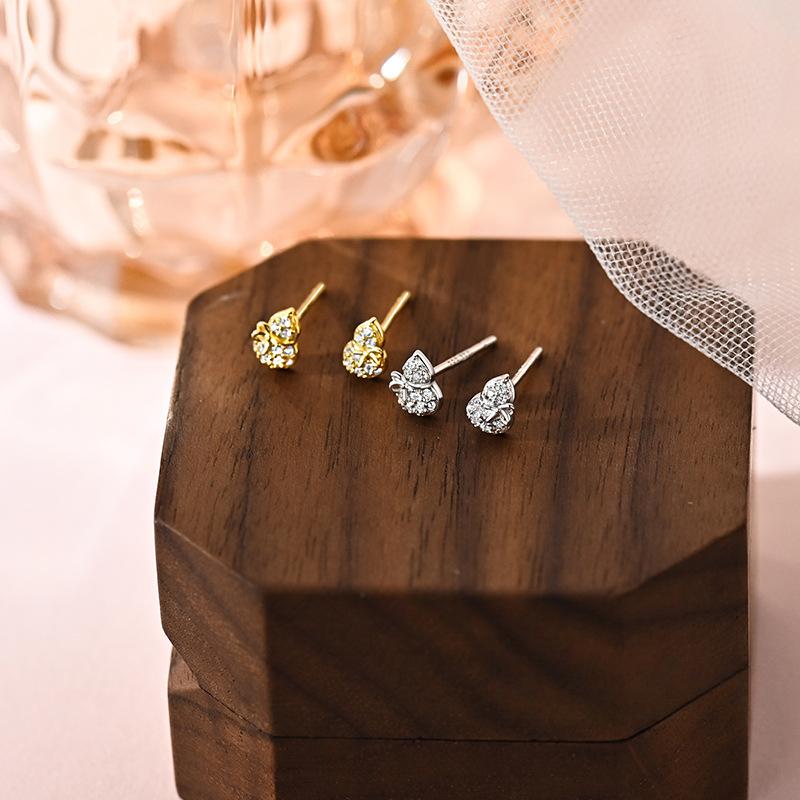 New Chinese Style Full-diamond Bow Gourd Earrings Light Luxury High-end