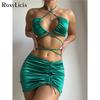 Sexy Wrap Around Halter Bikini Female Swimsuit Women Swimwear Three-pieces Bikini Set With Skirt Bather Bathing Suit Swim