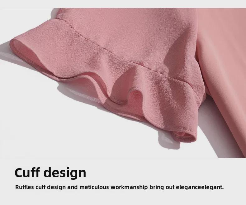 Лето 2023 г., женская стильная блузка свободного кроя из шифона с оборками и коротким рукавом