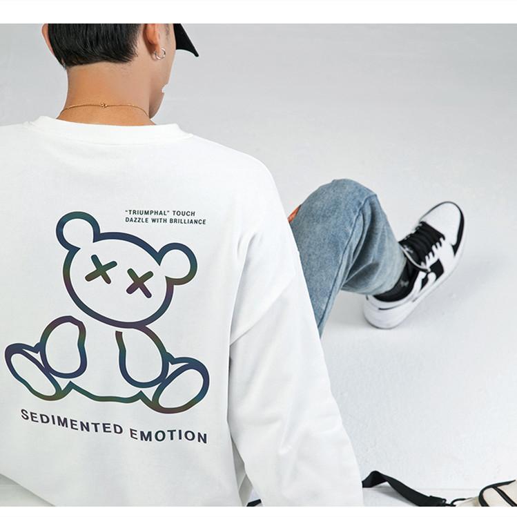 Новый свитер, японская мужская одежда, осенне-зимний новый модный брендовый свитер, мужской светоотражающий топ с красочным принтом медведя