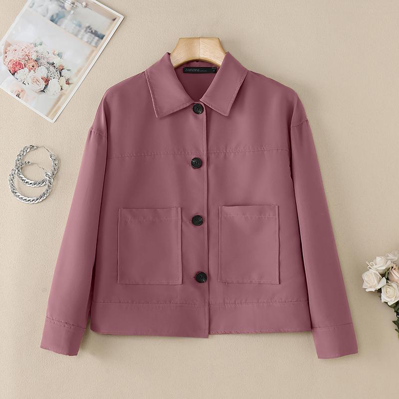 ZANZEA Женская свободная повседневная блузка с отложным воротником и длинным рукавом