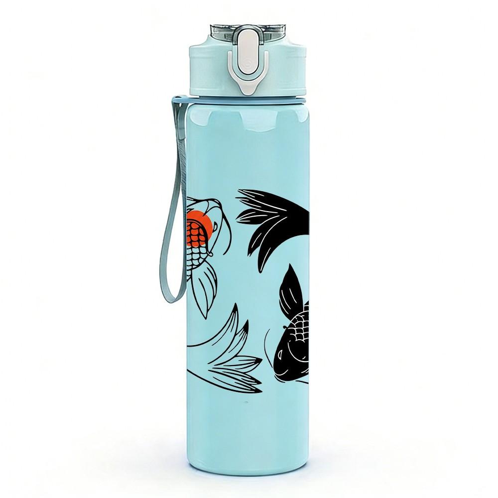 1PC Yin Yang Koi Fish Oriental Art Print 750ml Color Plastic Sports Water Bottle Leakproof Flip Straw Lid Suitable for Sports Office Home Use
