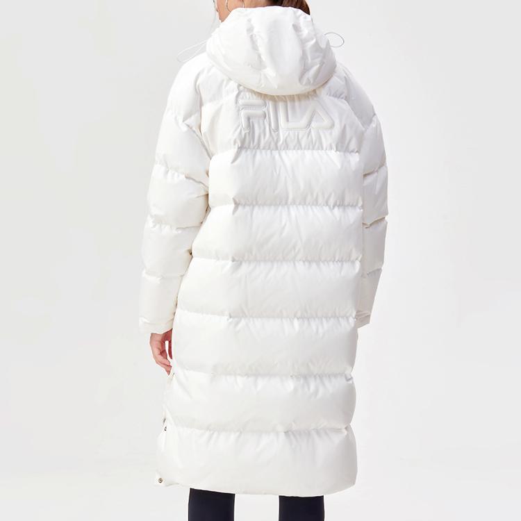 Fila Fusion Solid Color Warm Mid-Length Hooded Down Jacket Women Outerwear White T11W141903F-WT