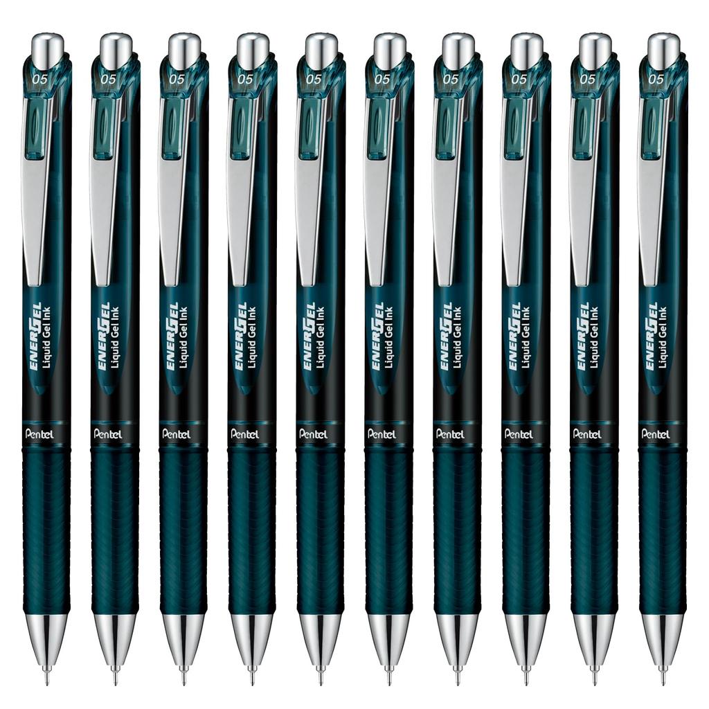 Pentel Gel Ink Energel Knock Ballpoint Indigo 10 Pens Pen, 0.5mm, BLN75A2-SA, Black,