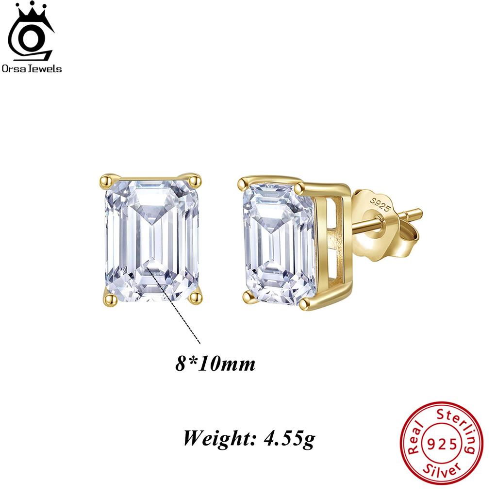 ORSA JEWELS Стильные серьги-гвоздики из стерлингового серебра 925 пробы с прямоугольным цирконием, идеально подходят для добавления элегантной нотки LZE56