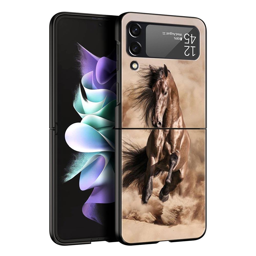Чехол для телефона с изображением животного Лошадь для Samsung Galaxy Z Flip 6 5 4 3 Чехол для Samsung Z Flip3 Flip4 Flip5 Flip6 Черный Жесткий Поликарбонатный Чехол