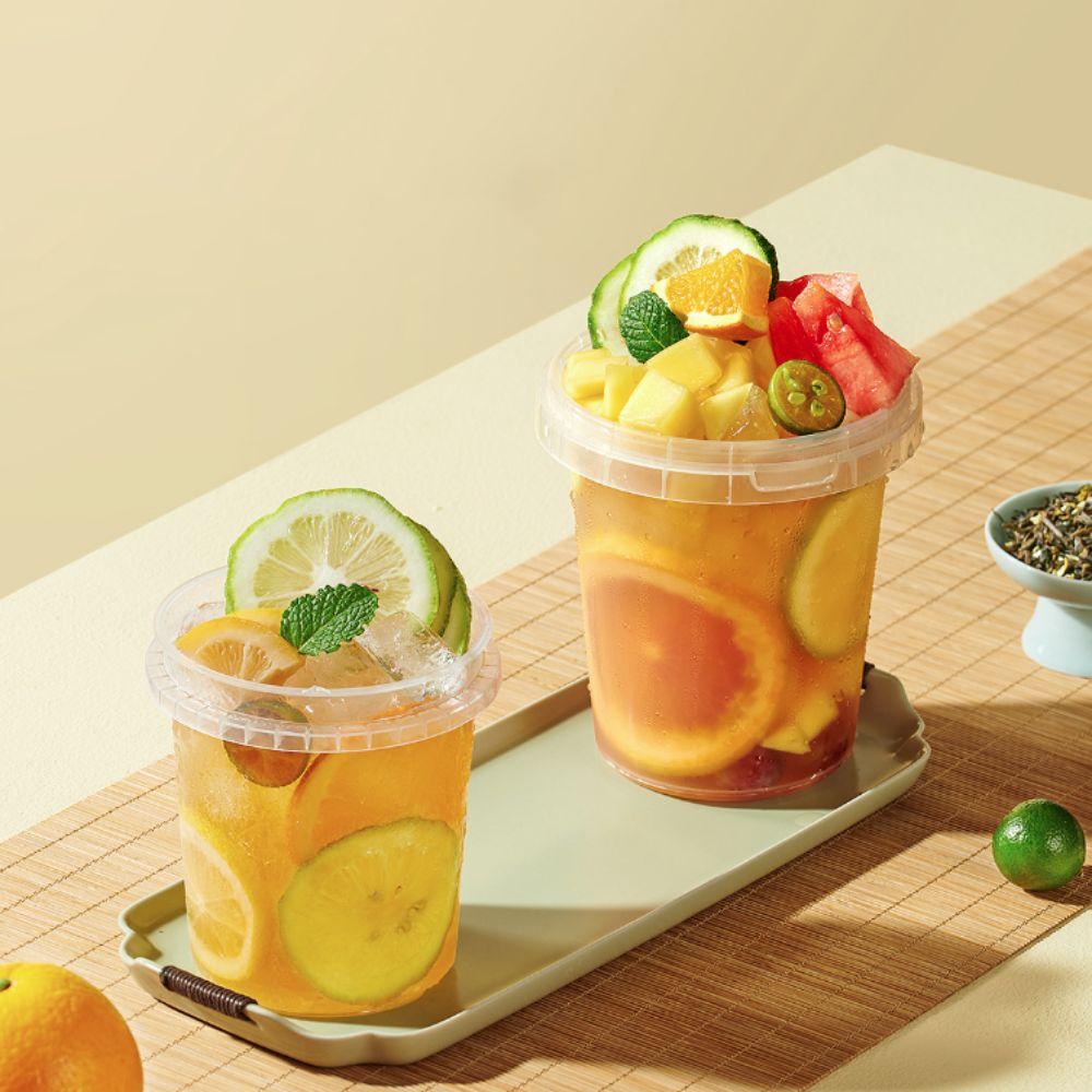 10pcs 500/750/1000ml Ice Cube Bucket with Lid Food Storage Jar Milk Tea Bucket Milk Tea Shop