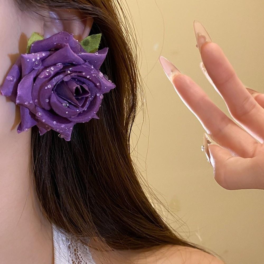 French Style Floral Stud Earrings Cloth Drop Earrings Sweet Rose Flower Earrings Beach