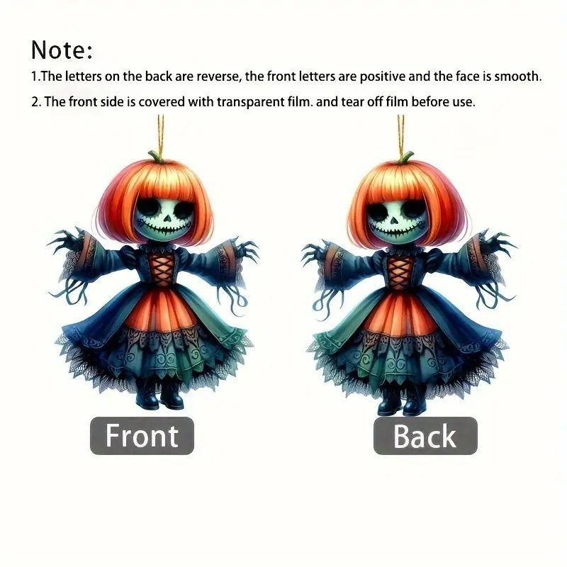 Halloween New Pumpkin Witch Pendant Magic Sweep Girl Flat 2D Rearview Mirror Decoration Pendant Keychain Pendant Set
