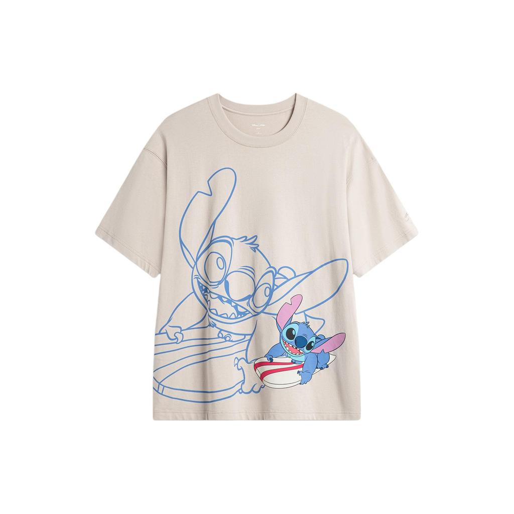 Li Ning X Disney Collaboration Stitch Series Printed Round Neck Pullover Casual Sports Short Sleeve T-Shirt Men T-Shirt Mica-Gray ATSU157-5