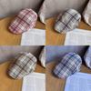 Women Grid Summer Beret Hat Short Brim Cotton Blend Material Sun Sunlight Block
