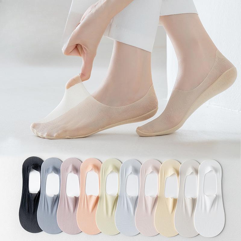 Women's Summer Thin Cotton Bottom Invisible Ice Silk Shallow Mouth Non Slip Non Drop Heel Socks