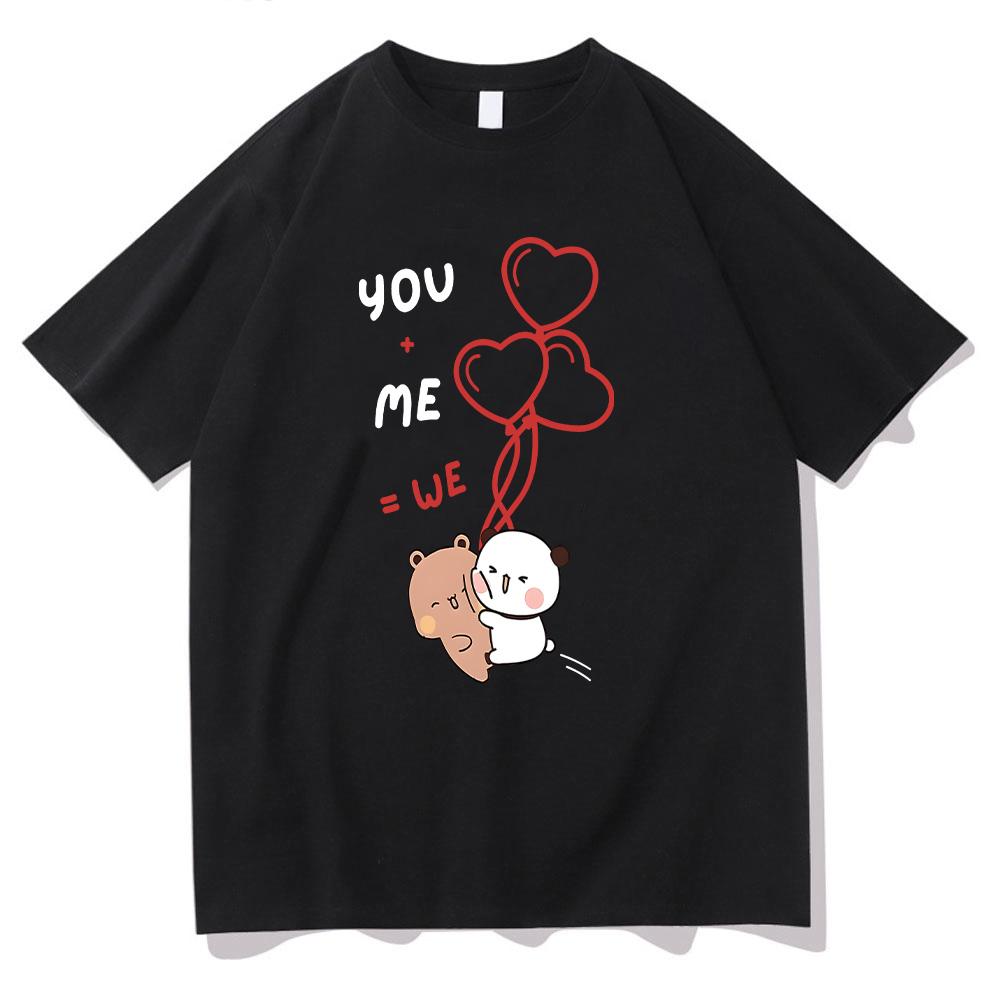 You+me=we Together Equation Bear Bubu and Dudu T-shirt Unisex Kawaii Casual Top Cotton Tshirts Sweet Couples Dress Creative Tees