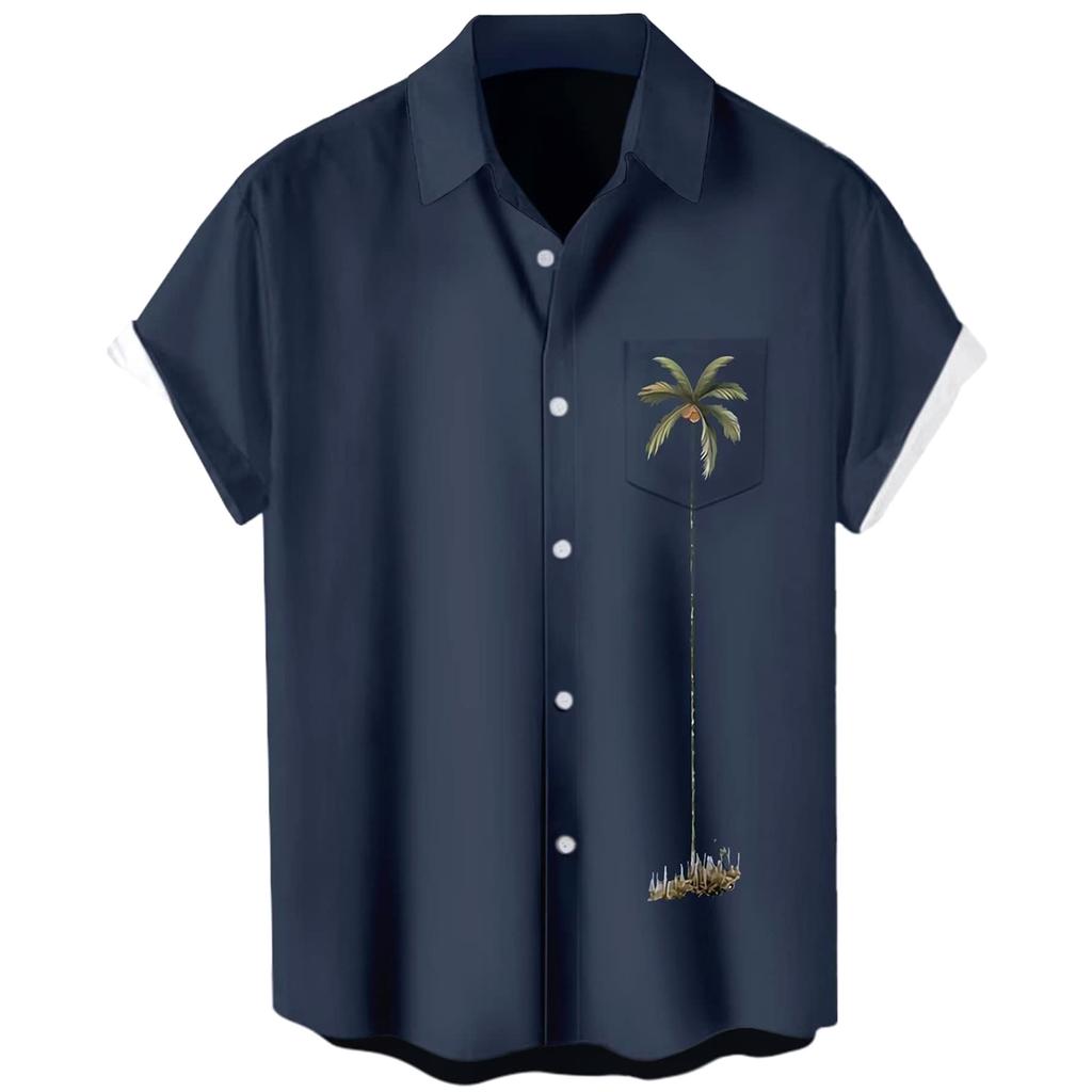 Гавайская рубашка для мужчин, мужские винтажные рубашки для боулинга на пуговицах, летняя пляжная рубашка с коротким рукавом