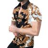 New Men's Shirts Fashion Stripes Print Short-sleeved Tees Summer Tops Men Turn-down Collar Button Casual T-shirt Clothing
