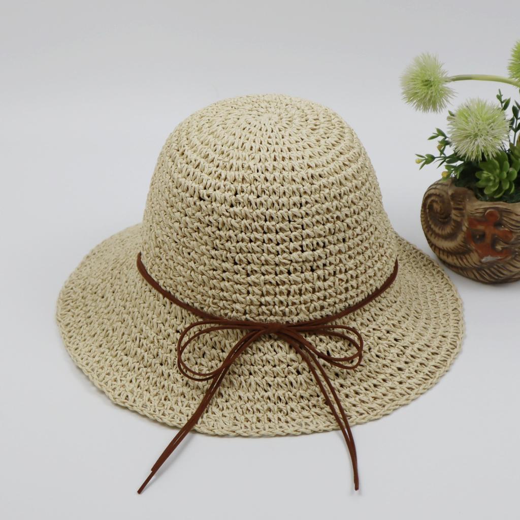 Foldable seaside vacation shade straw hat bucket hat summer outing sun hat handmade crochet hat