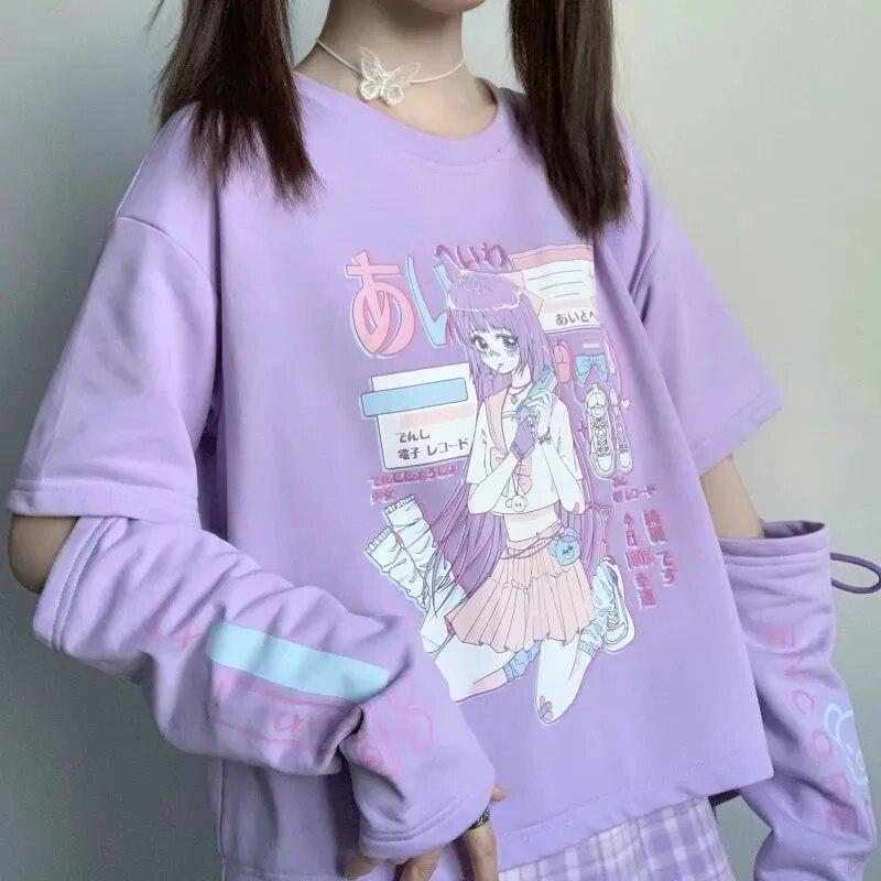 Японская уличная одежда E Girl аниме футболка одежда с нарукавниками графический топ Harajuku Kawaii весенние топы для женщин футболка