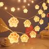 1.5/3/6M LED Night Lights Cat Paw Waterproof Fairy String Lights Battery Operated Eletricity Saving Garden Lamp Bedroom Decor