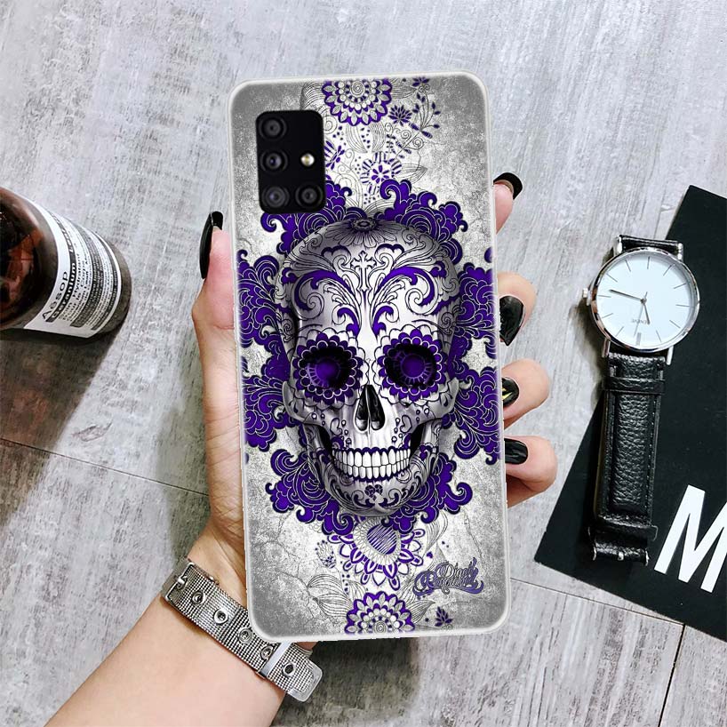 Чехол для телефона с цветочным рисунком в виде сахарного черепа для Samsung Galaxy A12 A22 A32 A42 A52 A72 A51 A71 5G A41 A31 A21 A02S M12 M21 M31 M30S