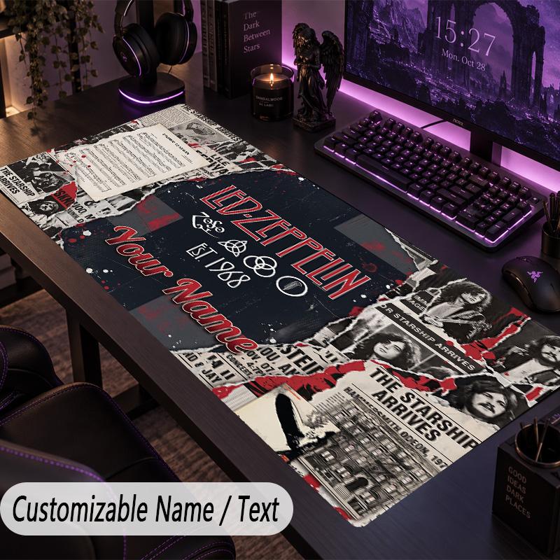 Large Mouse PadLed Zeppelin Custom Name Text Personalized Desk Mat Non Slip Gaming Pad
