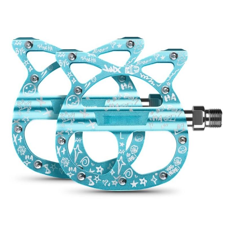 Aluminum Alloy Mountain Bicycles Pedals Cats Shape Cycling Pedals 3 Seal Bearings Nonslip Bike Pedals Easy to Install