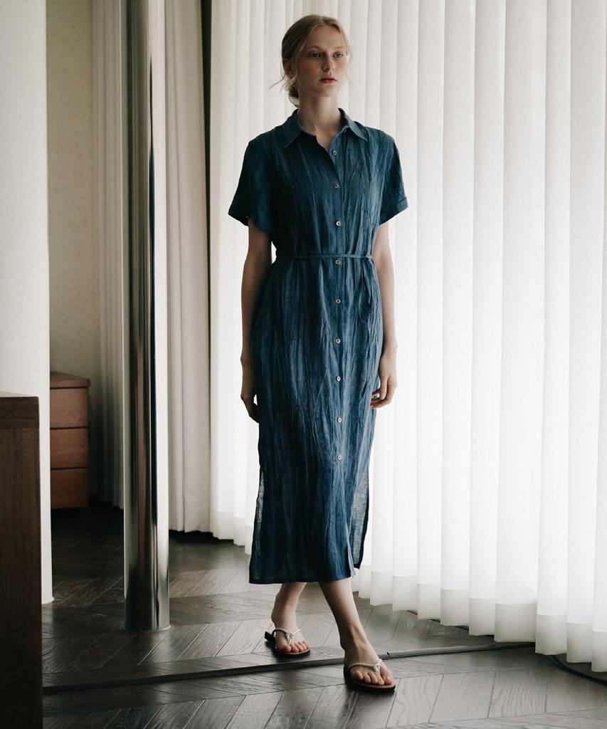 Laminez Linen Shirt Dress - Blue