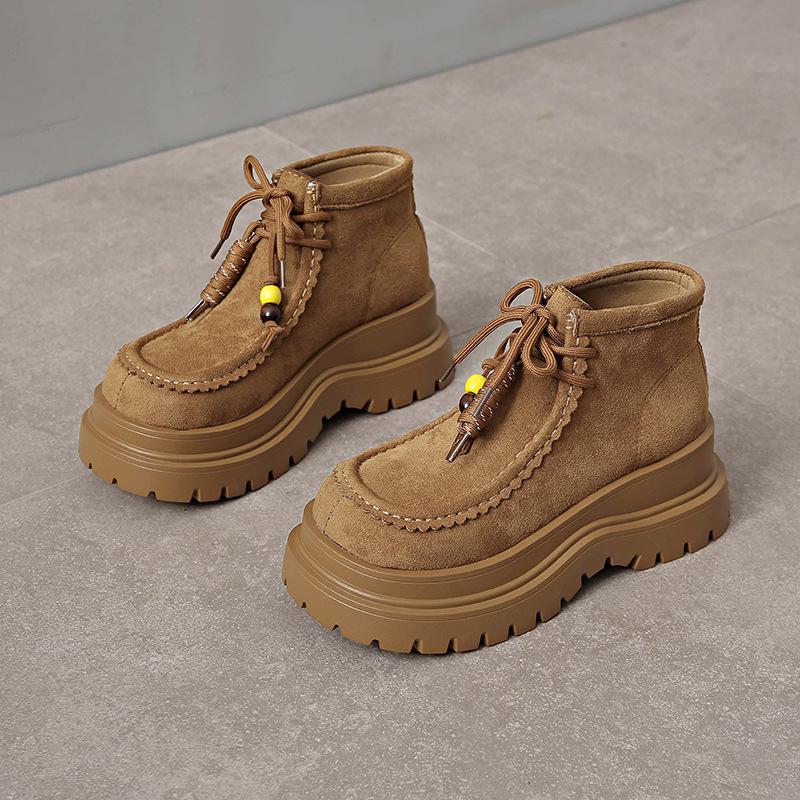 Ретро замшевые ботинки Мартина с круглым носком для женщин 2025 новые модные универсальные ремешки на толстой подошве каблук короткие ботинки