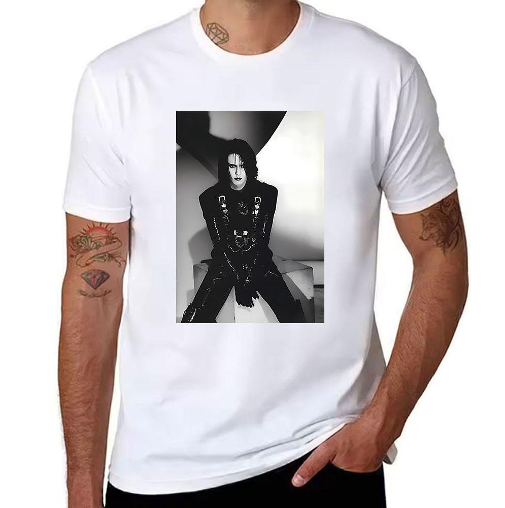 Unisexs Cotton Tshirt Gothic Style Dark Portrait Print Crew Neck Casual Tee For Punk Alternative Fashion Lovers