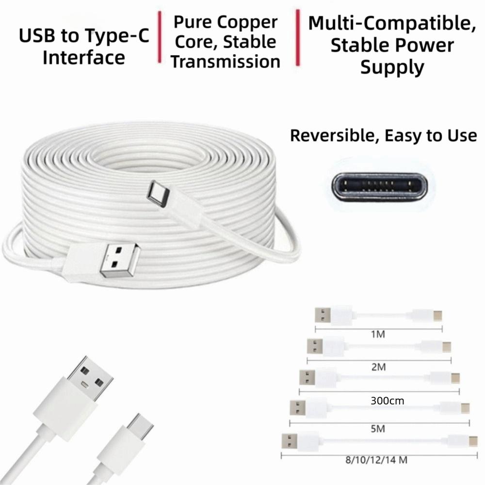 USB на Type-C Кабель для зарядки устройства мониторинга 1м 2м 5м 8м 10м 12м 14м Медный сердечник Кабель данных Удлинитель Зарядка