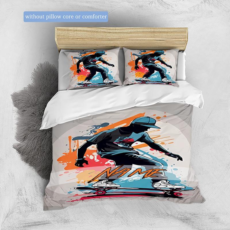 Skateboarding Duvet Cover Soft Bedding Set For Bedroomdorm Personalized Name Threepiece Set 1 Duvet Cover And 2 Pillowcases Perfect Gift For All