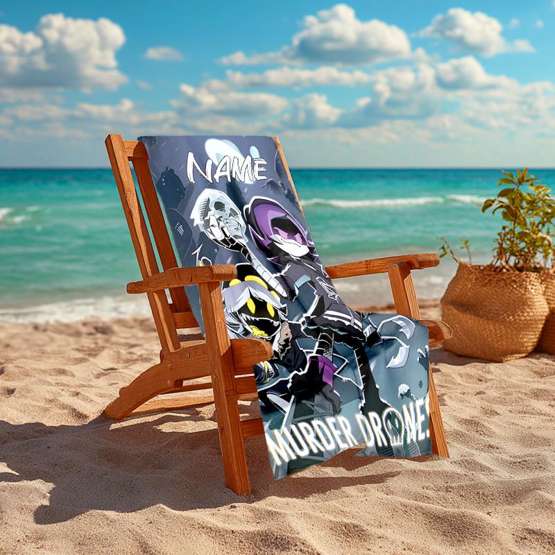 Personalized customized proof beach towel with Murder Drones pattern - soft, absorbent,quick-drying,perfect swimming,camping&bathing