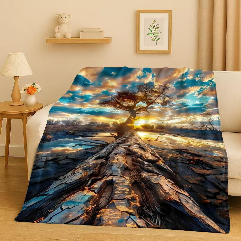 3D Красивый Природный Пейзаж Море Небо Дерево Фланелевое Одеяло, Ультра Мягкий Теплый Плюшевый Плед для Дома Спальни Кровати Дивана, Подарок для Детей