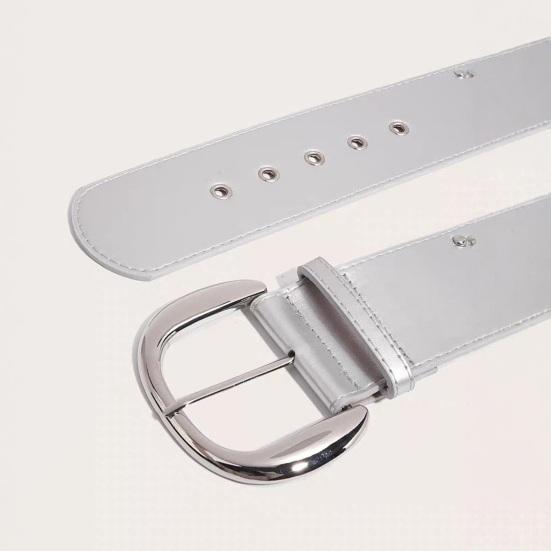 Imitation Leather Women Belt Wide Edge Design Adjustable Length Belt Punk Style Distressed Waistband