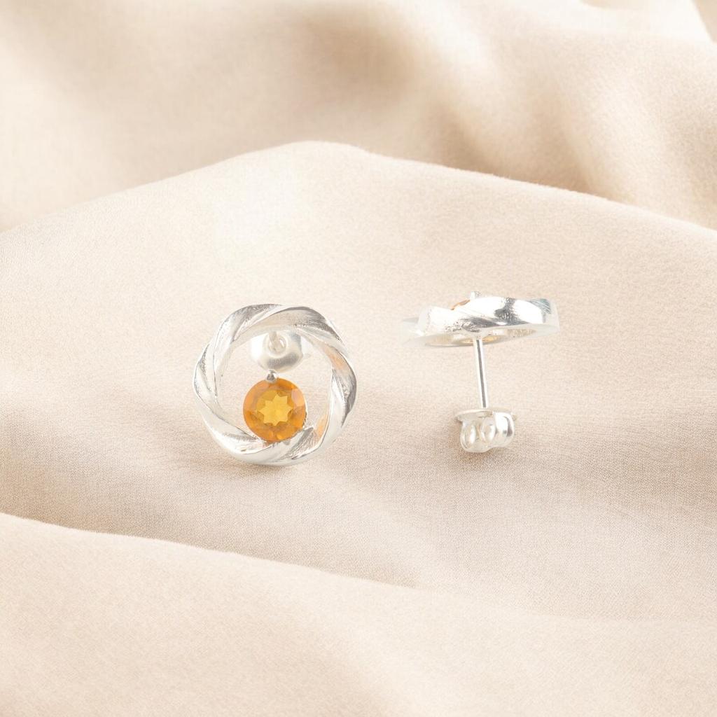 Серьги-пусеты из натурального цитрина и серебра, Желтый драгоценный камень, Ручная работа, Стерлинговое серебро, CE-13-1