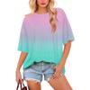Women's Fashion Casual Gradient Color Loose Round Neck Short Sleeve Trendy Holiday T-shirt Top