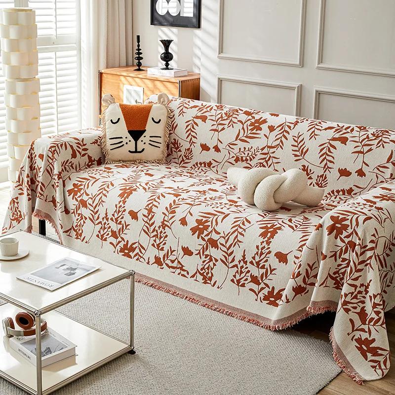 Universal Sectional Anti-cat Scratch Sofa Cover Soft Chenille Embroidered Sofa Towel Anti-slip Couch Cover for Living Room